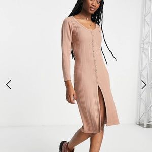 Miss Selfridge long sleeve button through cardigan midi dress in